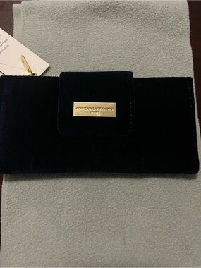 Adrienne Vittadini Navy Velvet Wallet Clutch with Gold Plaque